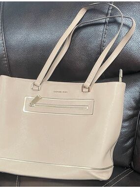 Michael Kors Light Beige Tote with Front Zip Accent